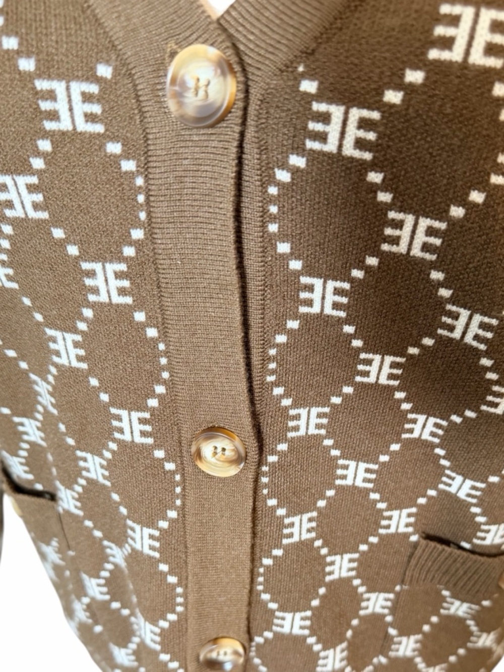 Ellandemm Woman’s Monogram Preppy Academia Cardigan Brown & Ivory 
Size S/M - Picture 3 of 9